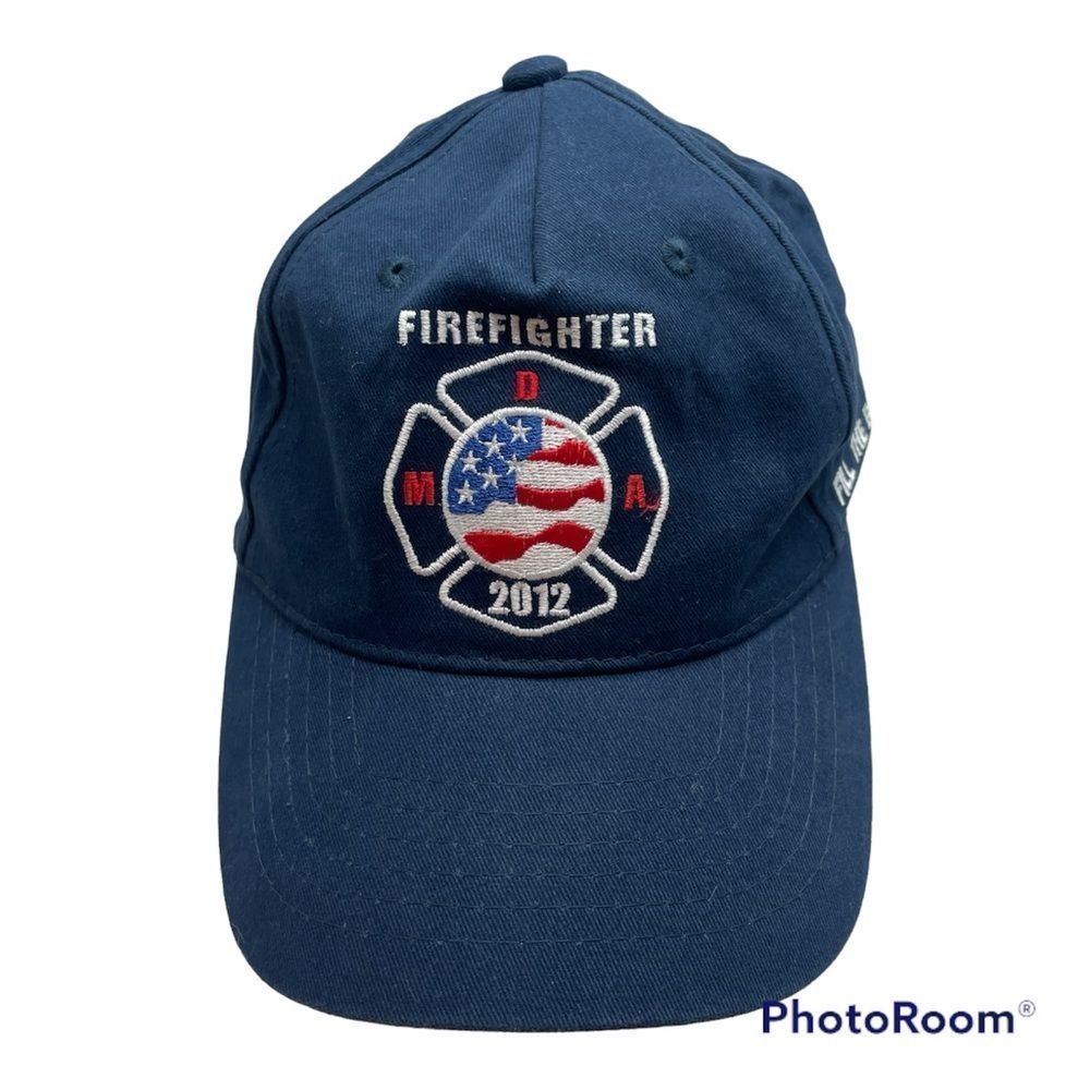 firefighter hat 2012  fill the boot Oklahoma blue logo american flag adjustable